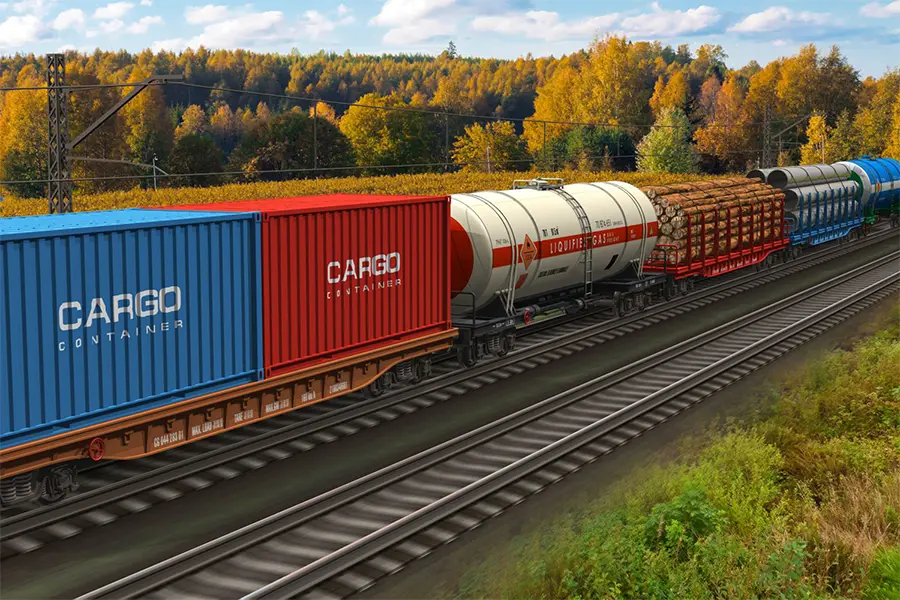 Containers on a track travelling